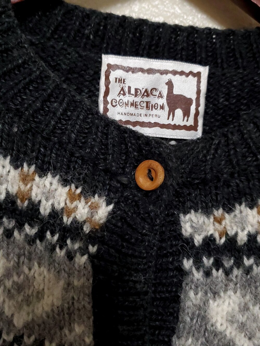 THE ALPACA CONNECTION Fair Isle Cardigan Fine Alpaca Cozy Cabin Boho Sweater - Picture 4 of 9